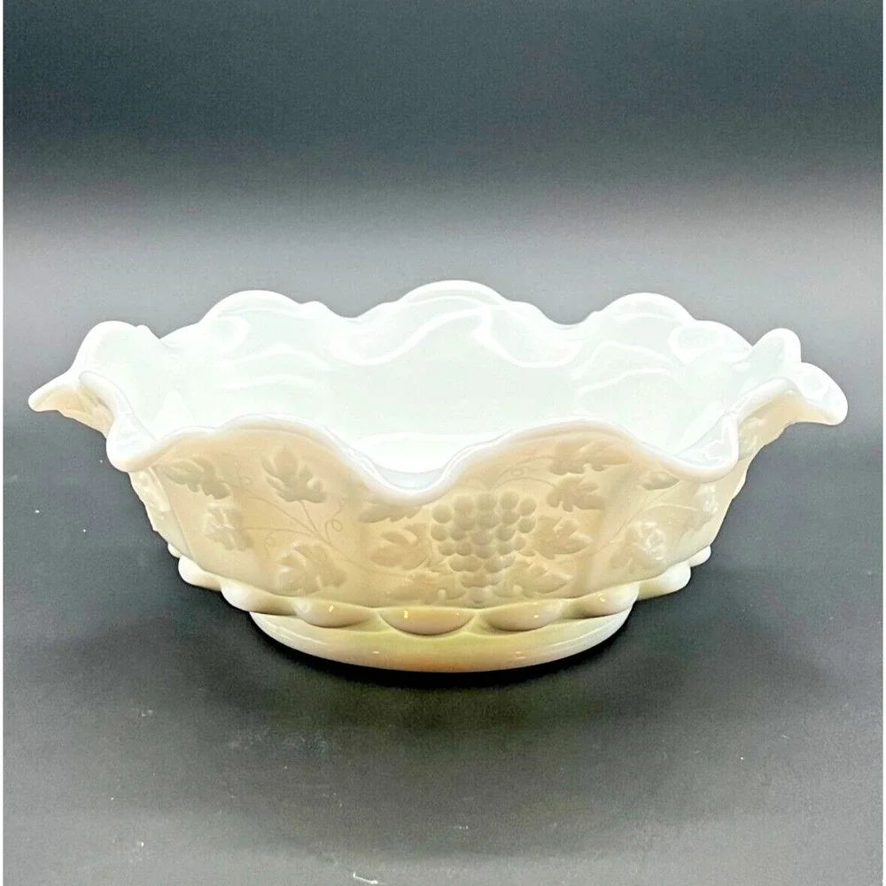 Vintage 1950s Westmoreland White Milk glass Paneled 9 in Grape Bowl